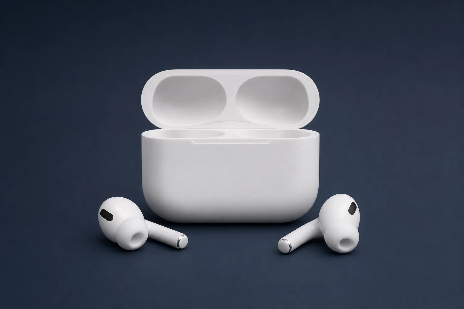Fones intra-auriculares brancos com estojo de recarga